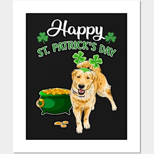 Happy St Patrick_s Day For Golden retriever Lovers Posters and Art